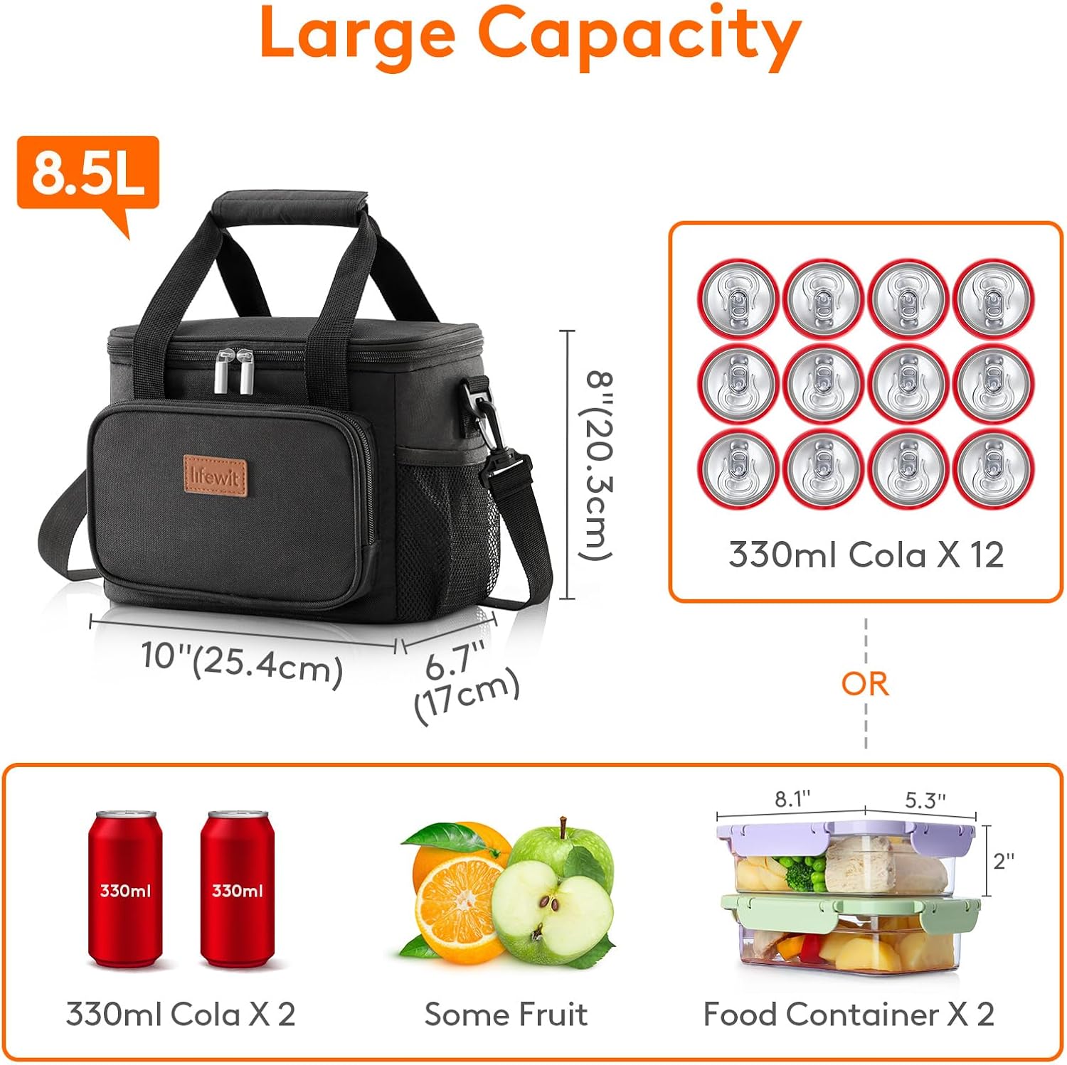 Insulated Lunch Bag for Adults – Waterproof, Leakproof, Large Capacity (8.5L) – Portable Cooler Tote with Shoulder Strap and Pockets – Office, School, Picnic