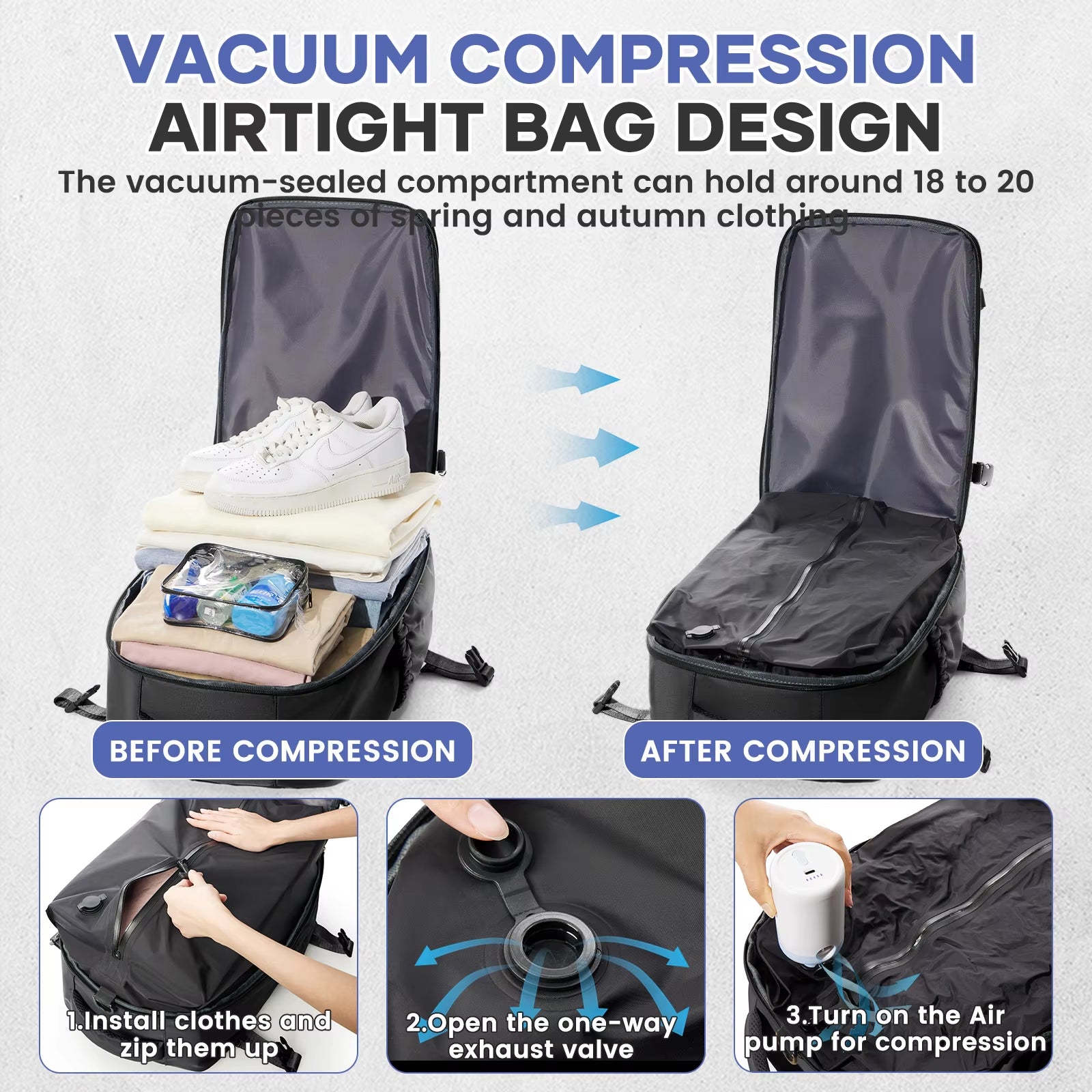 Vacuum Compression Backpack 40 x 25 x 20 cm